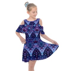 Blue Elegance Elaborate Fractal Fashion Kids  Shoulder Cutout Chiffon Dress by KirstenStar