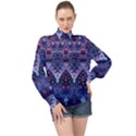 Blue Elegance Elaborate Fractal Fashion High Neck Long Sleeve Chiffon Top View1