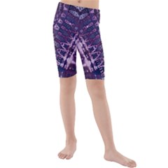 Purple Fractal Lace V Shape Kids  Mid Length Swim Shorts by KirstenStar