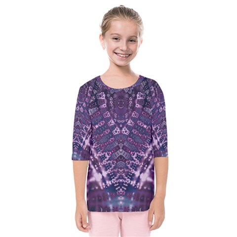 Purple Fractal Lace V Shape Kids  Quarter Sleeve Raglan Tee by KirstenStar