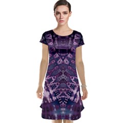 Purple Fractal Lace V Shape Cap Sleeve Nightdress