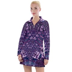 Purple Fractal Lace V Shape Women s Long Sleeve Casual Dress by KirstenStar