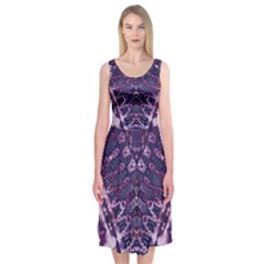 Purple Fractal Lace V Shape Midi Sleeveless Dress by KirstenStar