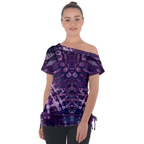 Purple Fractal Lace V Shape Tie-up Tee by KirstenStar