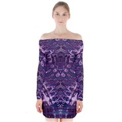 Purple Fractal Lace V Shape Long Sleeve Off Shoulder Dress by KirstenStar