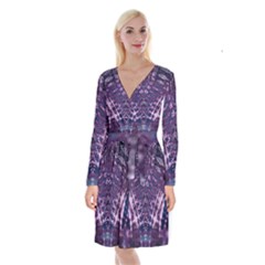 Purple Fractal Lace V Shape Long Sleeve Velvet Front Wrap Dress by KirstenStar