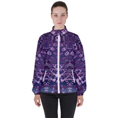 Purple Fractal Lace V Shape Women s High Neck Windbreaker by KirstenStar