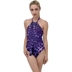 Purple Fractal Lace V Shape Go With The Flow One Piece Swimsuit by KirstenStar