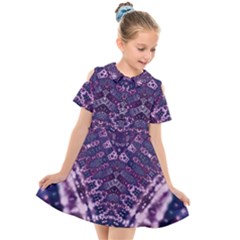 Purple Fractal Lace V Shape Kids  Short Sleeve Shirt Dress by KirstenStar