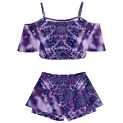 Purple Fractal Lace V Shape Kids  Off Shoulder Skirt Bikini by KirstenStar