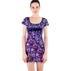  Blue Purple Shattered Glass Short Sleeve Bodycon Dress