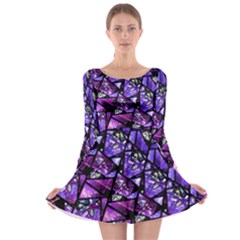  Blue Purple Shattered Glass Long Sleeve Skater Dress