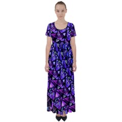  Blue Purple Shattered Glass High Waist Short Sleeve Maxi Dress