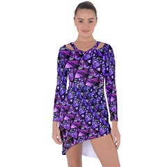  Blue Purple Shattered Glass Asymmetric Cut-out Shift Dress