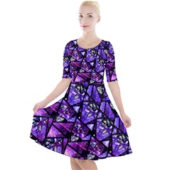  Blue Purple Shattered Glass Quarter Sleeve A-line Dress