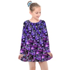  Blue Purple Shattered Glass Kids  Long Sleeve Dress