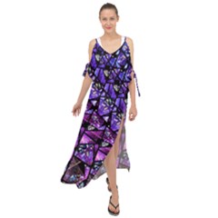  Blue Purple Shattered Glass Maxi Chiffon Cover Up Dress