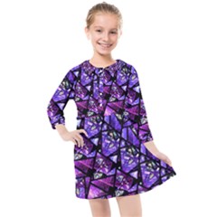  Blue Purple Shattered Glass Kids  Quarter Sleeve Shirt Dress