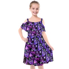  Blue Purple Shattered Glass Kids  Cut Out Shoulders Chiffon Dress