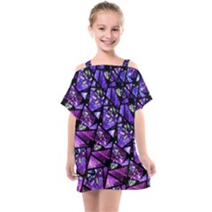  Blue Purple Shattered Glass Kids  One Piece Chiffon Dress