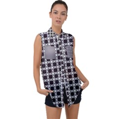 Purple Pattern Texture Sleeveless Chiffon Button Shirt