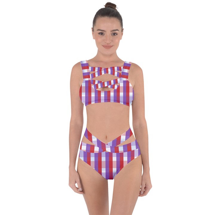 Gingham Pattern Line Bandaged Up Bikini Set 