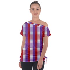 Gingham Pattern Line Tie-up Tee