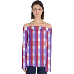 Gingham Pattern Line Off Shoulder Long Sleeve Top