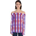 Gingham Pattern Line Off Shoulder Long Sleeve Top View1