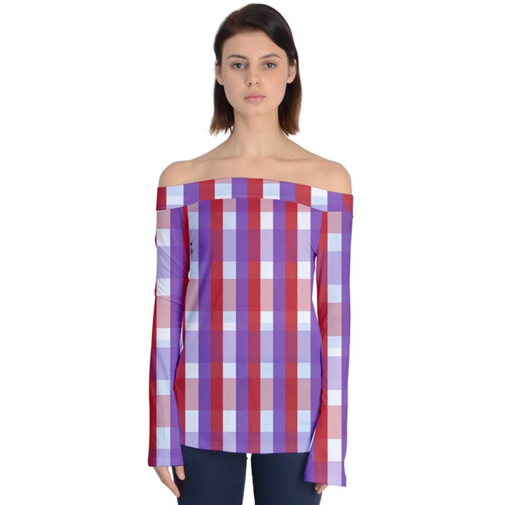 Gingham Pattern Line Off Shoulder Long Sleeve Top