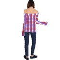 Gingham Pattern Line Off Shoulder Long Sleeve Top View2