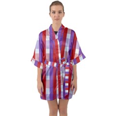 Gingham Pattern Line Quarter Sleeve Kimono Robe