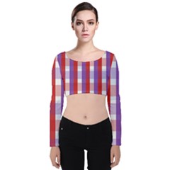 Gingham Pattern Line Velvet Long Sleeve Crop Top