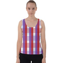 Gingham Pattern Line Velvet Tank Top by HermanTelo