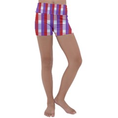 Gingham Pattern Line Kids  Lightweight Velour Yoga Shorts by HermanTelo