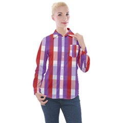 Gingham Pattern Line Women s Long Sleeve Pocket Shirt