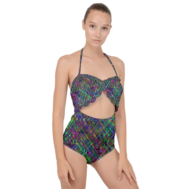 Pattern Artistically Scallop Top Cut Out Swimsuit