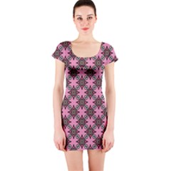 Purple Pattern Texture Short Sleeve Bodycon Dress