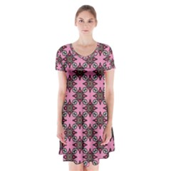 Purple Pattern Texture Short Sleeve V-neck Flare Dress