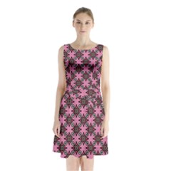 Purple Pattern Texture Sleeveless Waist Tie Chiffon Dress by HermanTelo