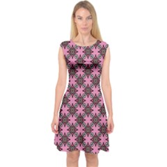 Purple Pattern Texture Capsleeve Midi Dress