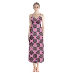 Purple Pattern Texture Button Up Chiffon Maxi Dress