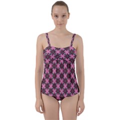 Purple Pattern Texture Twist Front Tankini Set by HermanTelo