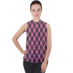 Purple Pattern Texture Mock Neck Chiffon Sleeveless Top