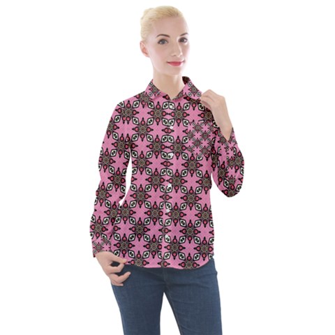 Purple Pattern Texture Women s Long Sleeve Pocket Shirt by HermanTelo