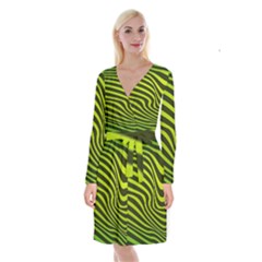 Wave Green Long Sleeve Velvet Front Wrap Dress by HermanTelo