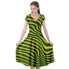 Wave Green Cap Sleeve Wrap Front Dress