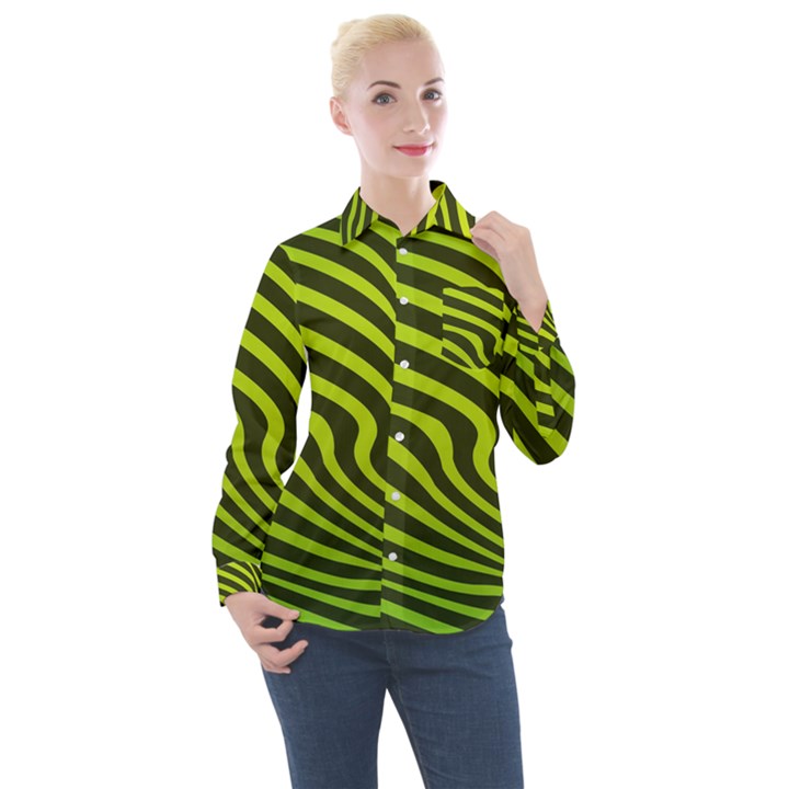 Wave Green Women s Long Sleeve Pocket Shirt