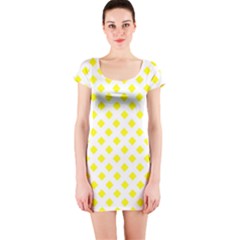 Yellow White Short Sleeve Bodycon Dress