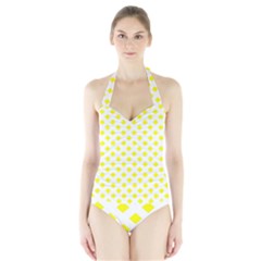 Yellow White Halter Swimsuit